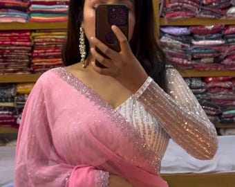 Designer Georgette Saree: Bollywood Embroidery, Party Wedding Wear