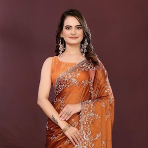 Embroidered Rangoli Silk Saree: Bollywood Wedding Party Wear
