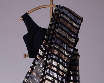 Black Sequin Georgette Saree: Party Wedding Wear