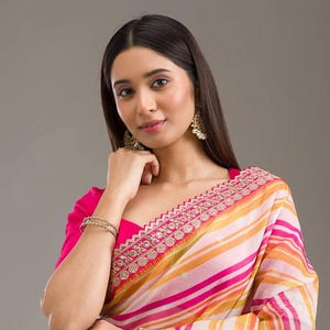 Leriya Print Soft Tebby Silk Saree: Indian Designer Party Wear