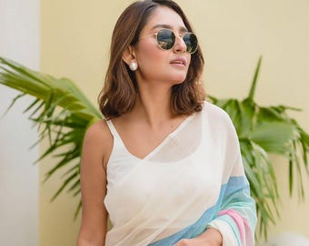 Soft Cotton Digital Print Saree: Bollywood Party Wedding Wear