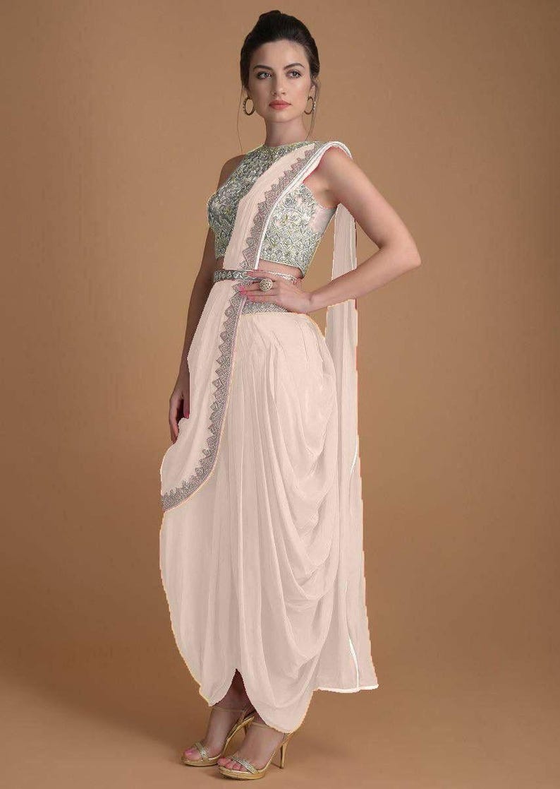 Elegant Green Embellished Crop Top with Coordinating Bottom and Attached Dupatta main image 0