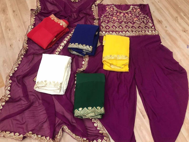 Green Satin Silk Embroidered Dhoti Style Crop Top Suit
