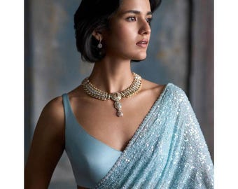 Georgette Sequence Embroidered Saree: Party Wedding Wear