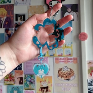 Blue Koi, sakura carabiner keychain