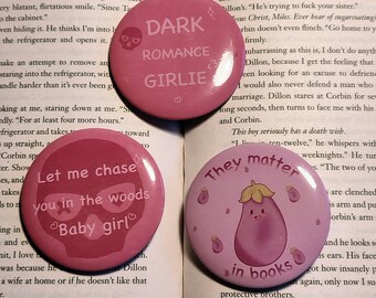 Dark romance button pin