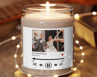 Custom Wedding Photo Candle, Personalized Photo with Favorite Song and Artist Music Player Candle Gift Picture Candle Aniversary Gift, 9oz