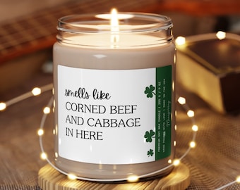 St. Patrick's Day Corned Beef And Cabbage Candle, Saint Patrick's Day Shamrocks Candle, St Paddy's Day Decor, Soy Candle, 9 oz