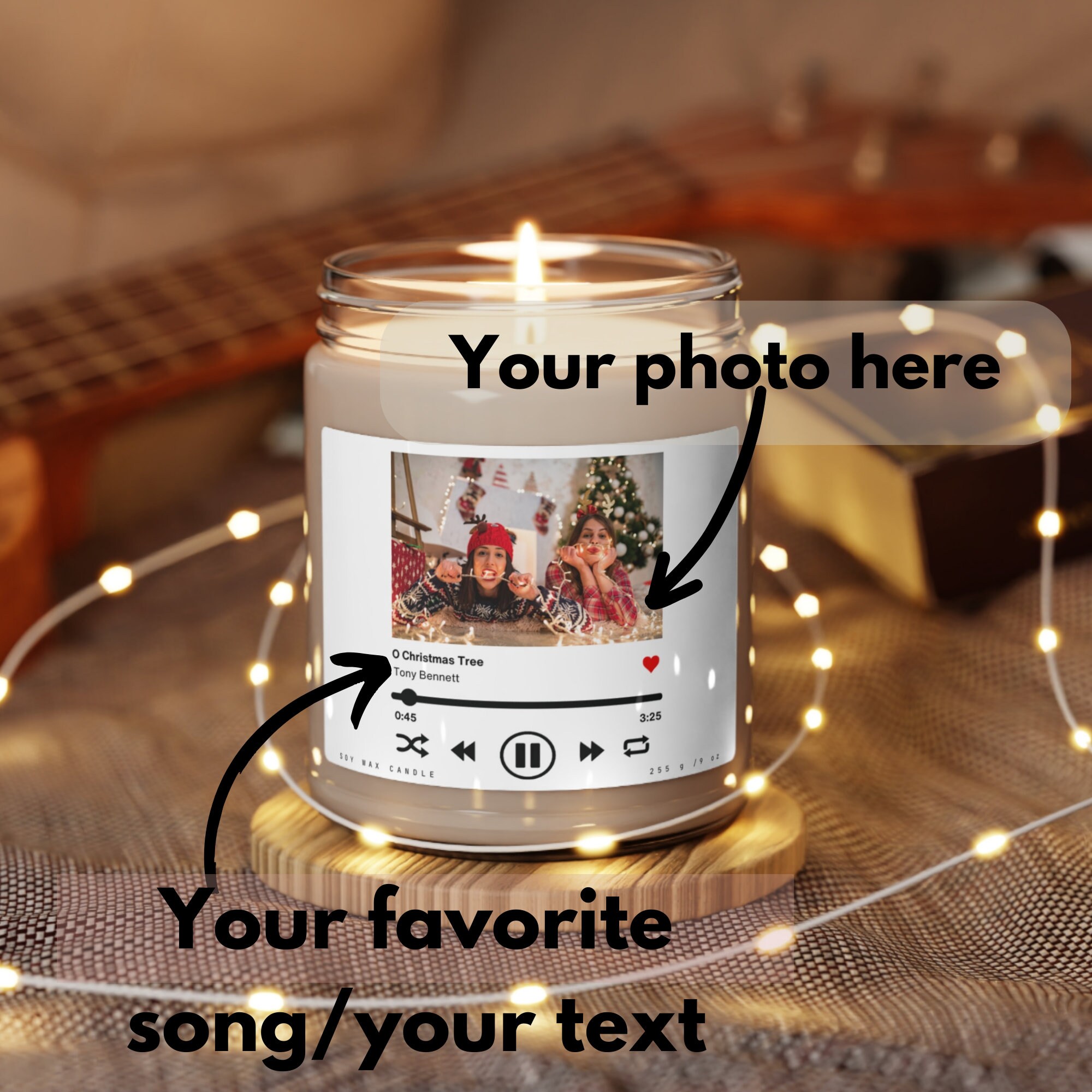Personalized Photo Candle, Custom Favorite Song Candle Gift, Music Player, Christmas Gift ...