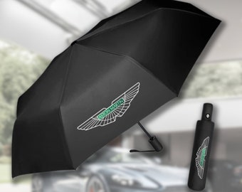 Parapluie Aston Martin Noir - Logo Coloré - Accessoire de Luxe en Acier Inoxydable