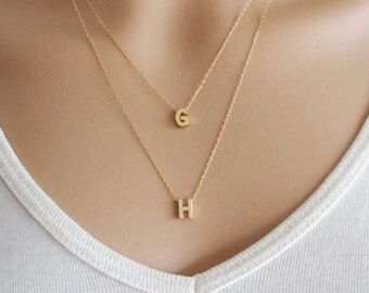 Collana iniziale personalizzata - Ciondolo con lettera minimalista con opzioni in argento 925 o oro massiccio 14K - Regalo di San Valentino