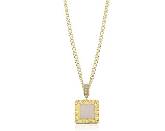 Square Enamel Necklace - 925 Sterling Silver Enamel Square Necklace - Square Shape Necklace - Gift for Her