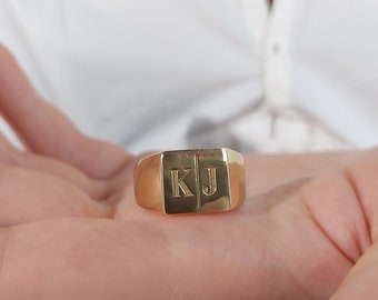 Personalized Double Initials Pinky Silver Ring - Engraved Customized Monogram Signet Ring -Family Heirloom Letter Signet Rings