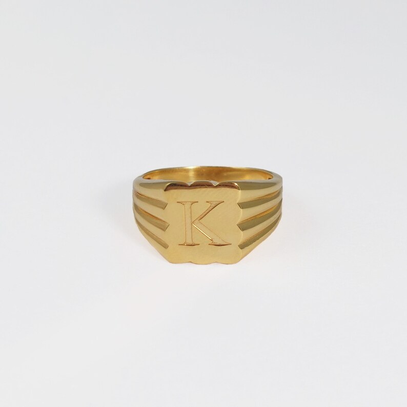 Square Letter Ring Engraved Initial Pinky Ring for Women With 925 Silver or 14K Gold