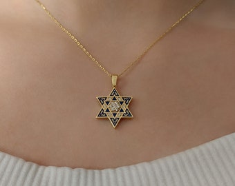 Star of David Pendant Necklace with Gemstone - 925 Silver Israel Jewish Jewelry - 14K Gold David of Star Necklace - Israel Support
