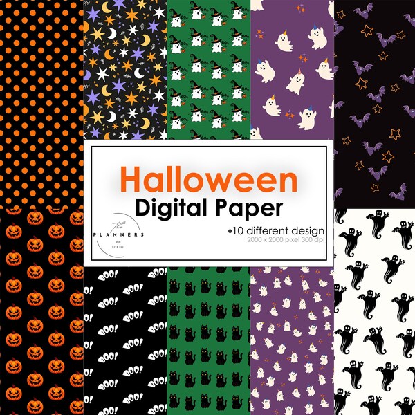 Halloween Digital Papers Treat or Threat Scrapbook Spooky Boo Papers Pumpkin Black and Orange Scrapbooks