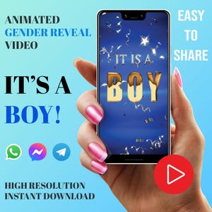 It&#39;s a BOY Animated Gender Reveal Video | Digital Baby Announcement | Video Pregnancy Announcement | Instant download | Baby Shower