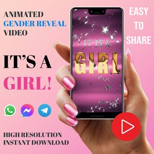 It&#39;s a GIRL Animated Gender Reveal Video | Digital Baby Announcement | Video Pregnancy Announcement | Instant download | Baby Shower