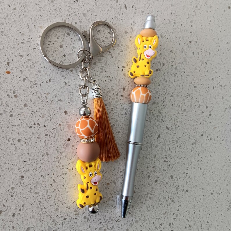 Giraffe Keychain Bar Giraffe Beaded Pen Beaded Silicone Etsy
