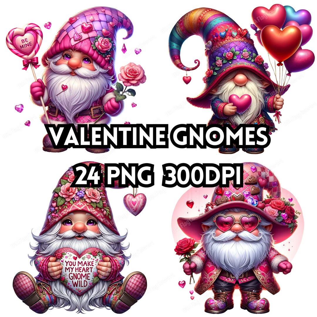 Watercolor Valentines Gnomes Clipart, 24PNG Festive Gnomes Clipart ...