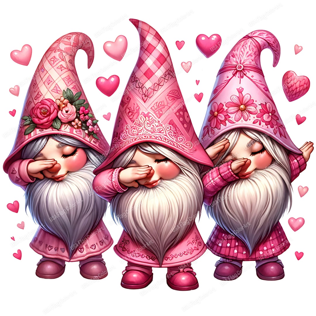 Valentine's Day Gnomes Clipart - Watercolor Dabbing Female Gnomes PNG ...