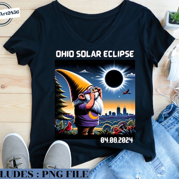 Total Solar Eclipse Ohio gnome April 8 2024 PNG | Digital Download | Solar Eclipse Trendy Niches | Groovy Design