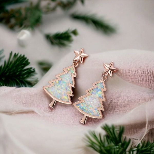 Pendientes de árbol de navidad, pendientes pequeños navideños, pendientes únicos, regalo de navidad, joyería navideña, joyería pequeña