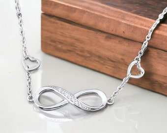 Bracciale Infinity in argento sterling con diamanti, delicato bracciale Infinity in argento, bracciale minimalista, regalo fatto a mano per lei