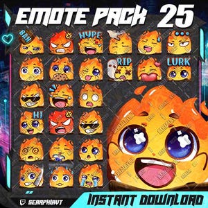 25 emotes | Chibi flame twitch emote | Cute Fireball | Flame | Fire | Twitch-emotes | Twitch emote for streamers | Animated emotes