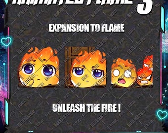 3 Animated Twitch Emotes: Chibi Fire Flame Pack (Animated)