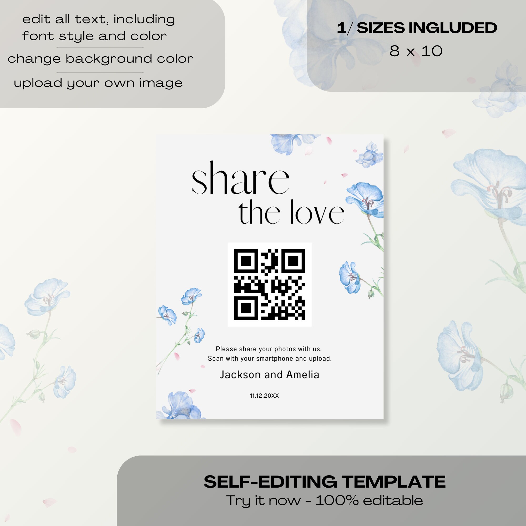 QR Code Sign Sharing Template, Love, Minimalist Flower, Clay Photo