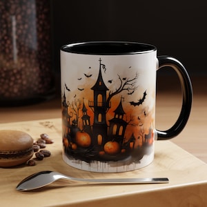 Spooky Halloween Cats and Pumpkins Ceramic Mug, Spooky Fall Mug, Spooky Mug, Pumpkin Cat Mug, Fun Halloween Mug