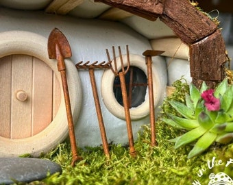4 Piece Rusty Metal Miniature Tools Set