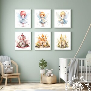 Magical watercolor nursery printables: A DIY decor collection with 3 enchanting fairies and 3 whimsical fairy castles