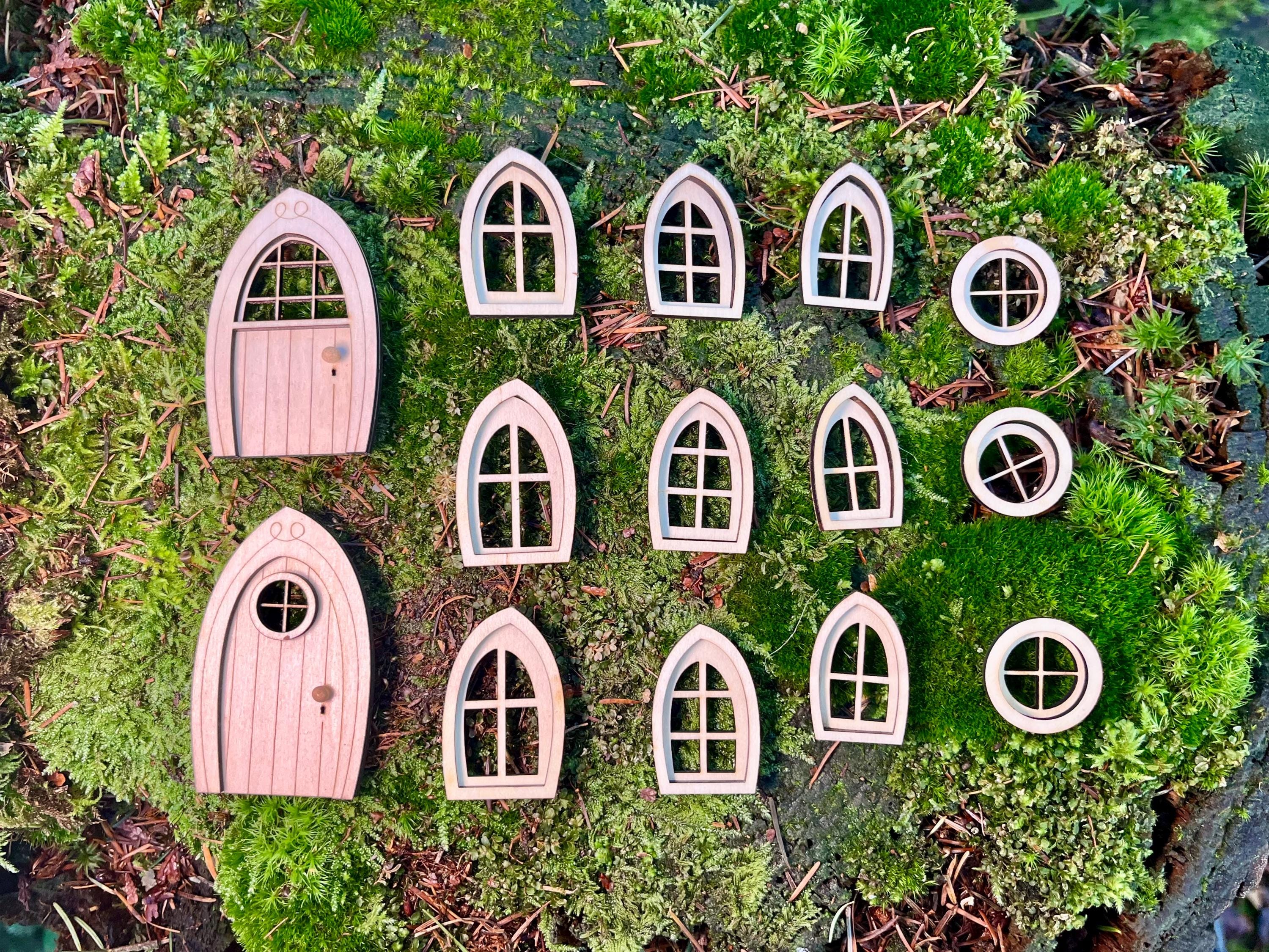 25-Piece Unfinished Fairy Door & Window Kit - Miniature Wood Craft For Garden & Dollhouse