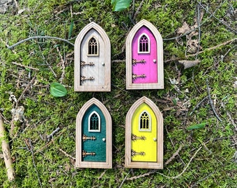 Handcrafted Colored Gothic Fairy Doors for Enchanting Outdoor Fairy Gardens