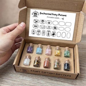 Set of 10 Fairy Potion Bottles with Labels - Mini Glass Bottles for Fairy Gardens