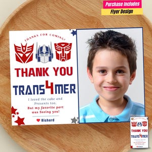 Transformers aniversário obrigado cartão com foto Transformers agradecimento tag Optimus Prime Transformers cartão de agradecimento com foto autobots festa tag