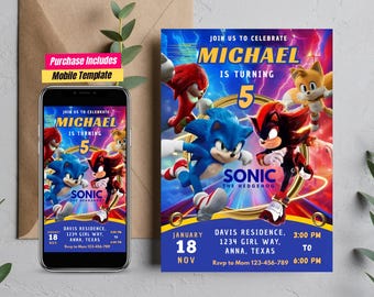 Druckbare Sonic Geburtstagseinladung Sonic Hedgehog Geburtstag Sonic Editierbare Geburtstagseinladung Igel Party Einladung Sonic 3 Geburtstag