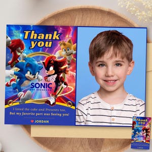 Cartão de agradecimento temático do Sonic com foto Sonic Thank You Tags Sonic Hedgehog Thank You Photo gift card Sonic Party decor gamer sonic Tag