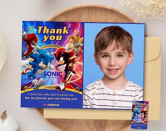 Tarjeta de agradecimiento con foto y temática de Sonic Etiquetas de agradecimiento de Sonic Tarjeta de regalo con foto de agradecimiento de Sonic Hedgehog Decoración de fiesta de Sonic Etiqueta de jugador de Sonic