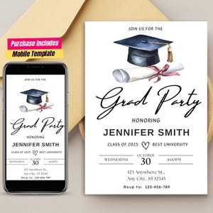 Graduation invitation template Editable Electronic graduation invite Grad announcement College graduation Clear Graduation Grand party card