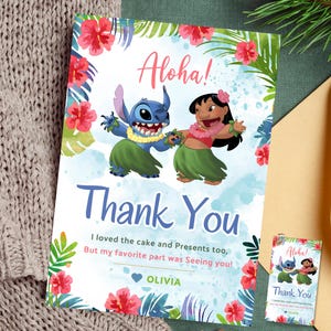 Aloha Stitch Birthday thank you card baby Lilo & stitch thank you card Digital Stitch Girls thank you card Stitch and Lilo Birthday favors