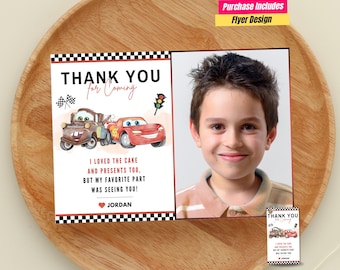 Cars Birthday thank you card with photo Cars Lightning McQueen Birthday Party Car Party gift Mater Cars Birthday photo card cars return gift