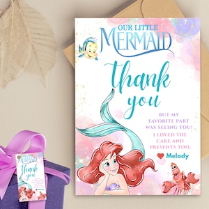 Tarjeta de agradecimiento de La Sirenita Etiqueta de cumpleaños de Ariel Bolsa de regalos de sirena Etiqueta de la princesa Ariel Regalo de devolución de La Sirenita Recuerdo de fiesta de La Sirenita Ariel
