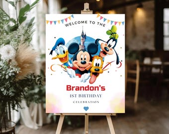 Mickey Mouse Birthday Welcome Sign Mickey Birthday sign Mickey theme Party Mickey & Minnie mouse birthday Mickey and Friends Welcome banner