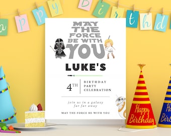 Letrero de bienvenida de Star Wars con el mensaje "Que el 4 de mayo te acompañe". Entrada a Star Wars. Que el 4 de mayo te acompañe. Bienvenido a la entrada de Star Wars.