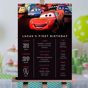 Editable Cars Birthday Party Milestone Cars Milestone Sign Cars movie theme Birthday Car cargo truck fire truck sports car Milestone board