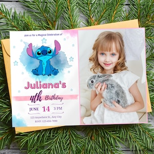 Stitch Birthday Invitation Template with photo Stitch and Angel Birthday Invitation picture Lilo & Stitch Editable Birthday Photo Invitation