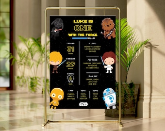 Invitación a la fiesta de cumpleaños de Star Wars inspirada en Star Wars Milestone Cumpleaños de niño uno con el hito de la Fuerza Cartel de cumpleaños de Star Wars One con la Fuerza